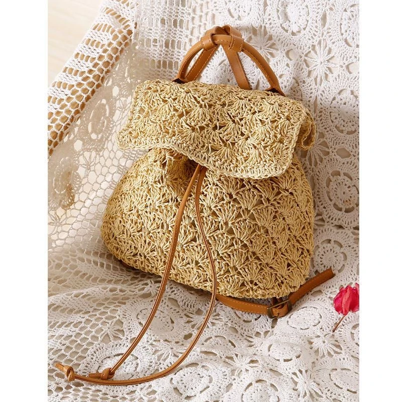 Summer New Backpack Sen Women's Beach Vacation Grass Woven Bag Leisure Bag INS Style Ethnic Style