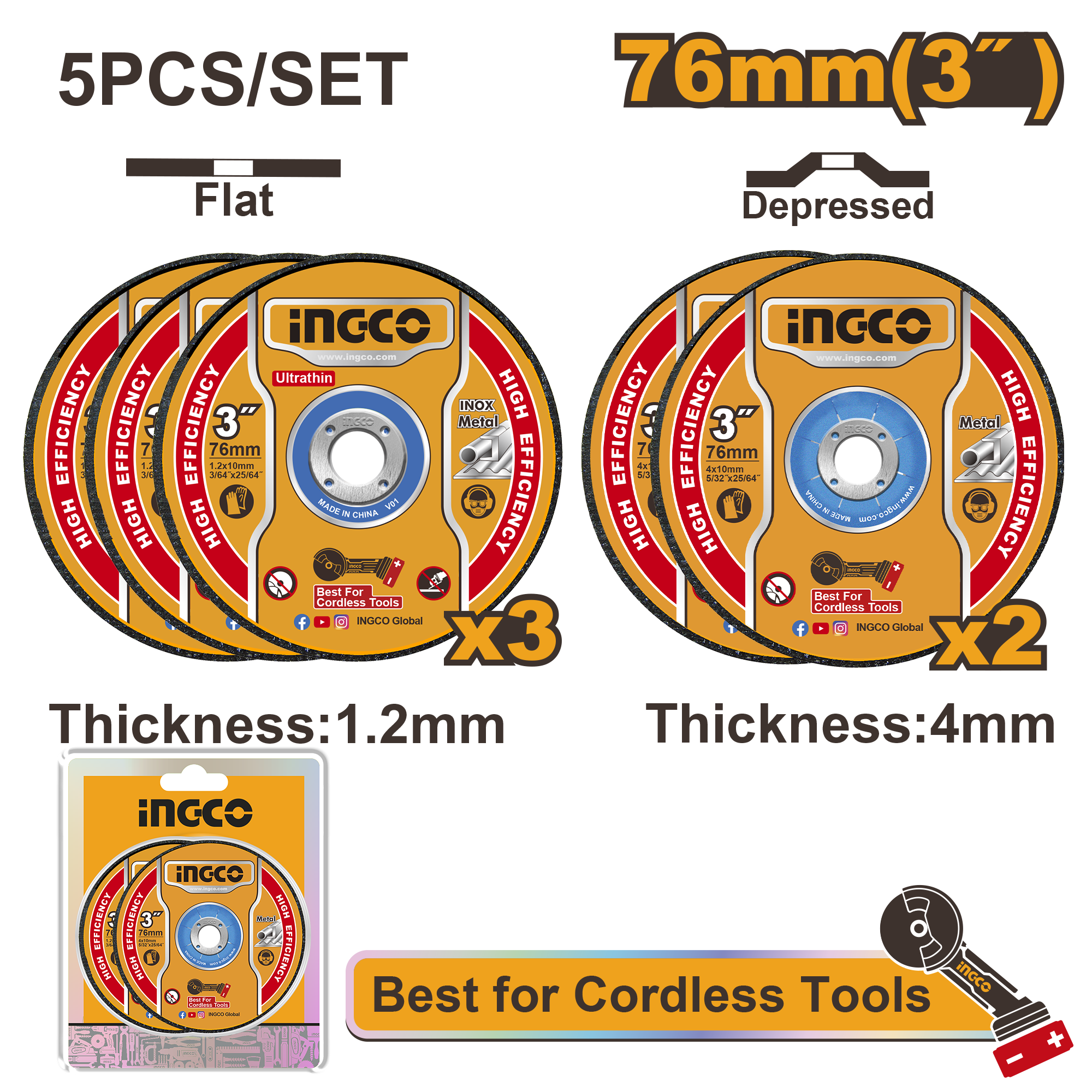 Abrasive metal cutting and grinding 5PCS disc set