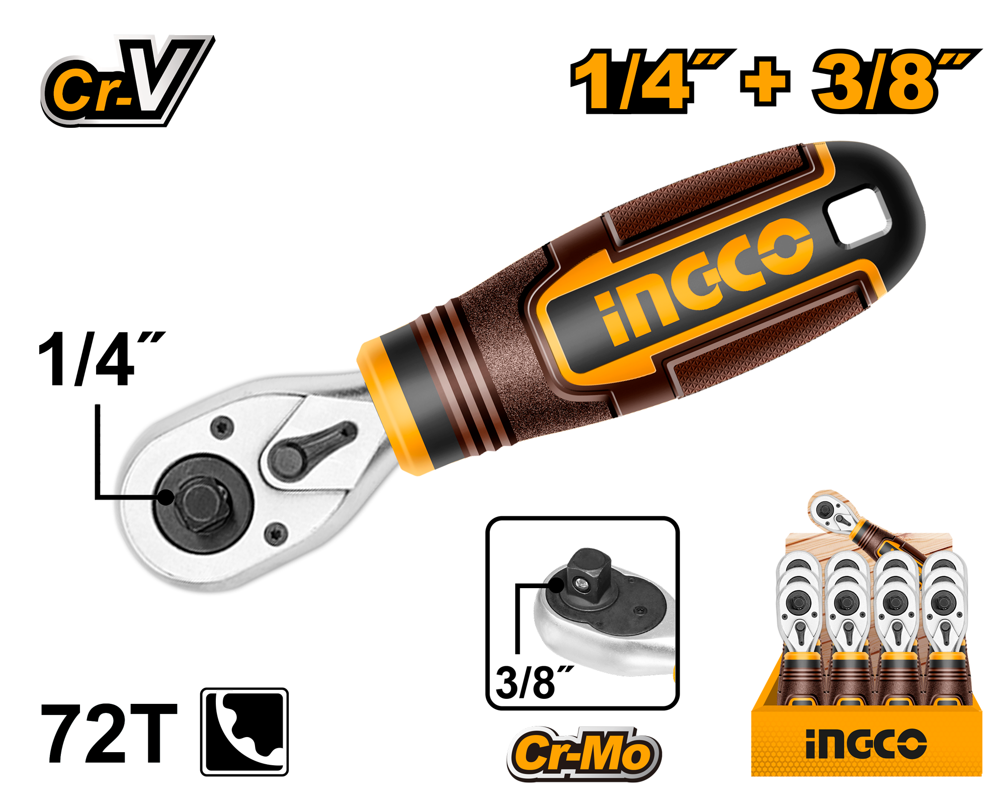 Stubby ratchet handle 1/4 DR. & 3/8