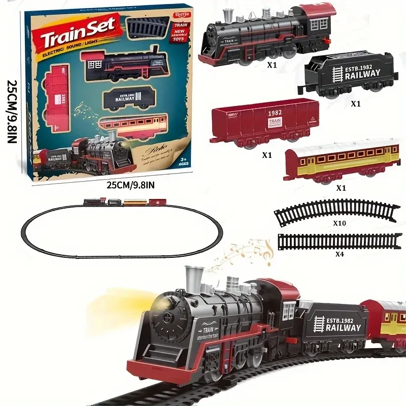 Train Toys Set, Electric Train Set W/Light & Sounds, Kids Toys For Ages 4-8, Locomotive Engine, Cargo Cars & Tracks For Birthday Gift For 3 -10+ Year Old Boys Girls