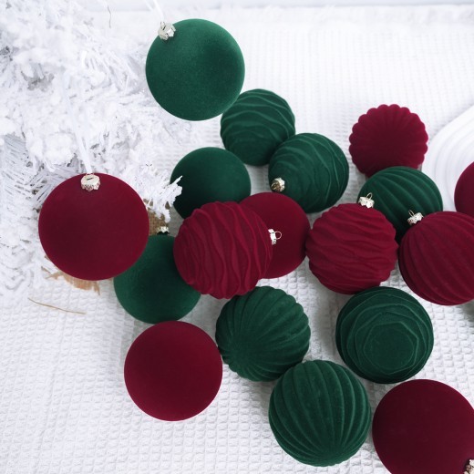 Flocking Christmas Ball Christmas Tree Pendant Wine Red Dark Green Christmas Flocking Ball Decorations