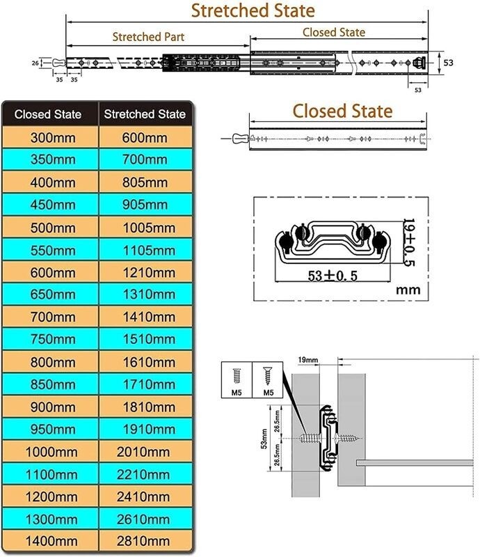 900mm Drawer Slides Runner