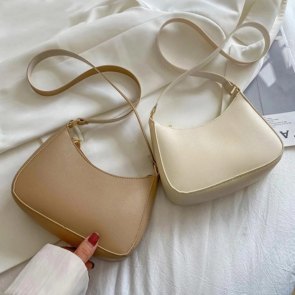 Women's Fashion Handbags Retro Solid Color PU Leather Shoulder Underarm Bag