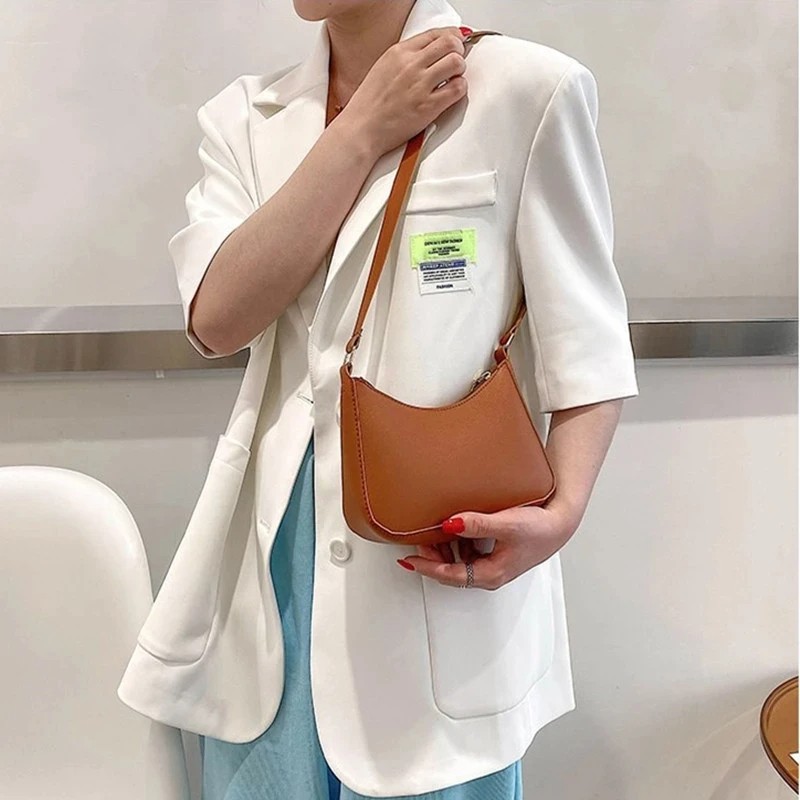 Women's Fashion Handbags Retro Solid Color PU Leather Shoulder Underarm Bag