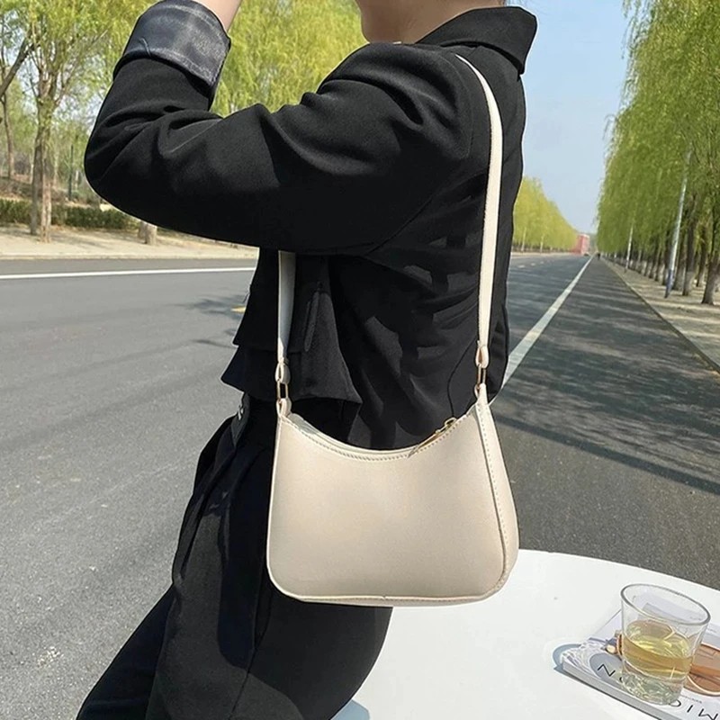 Women's Fashion Handbags Retro Solid Color PU Leather Shoulder Underarm Bag