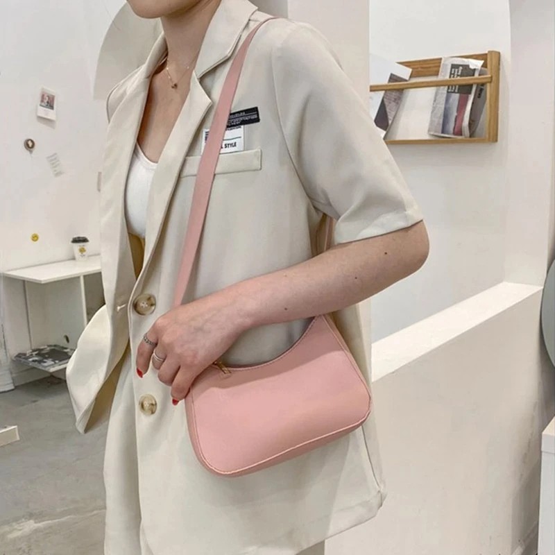 Women's Fashion Handbags Retro Solid Color PU Leather Shoulder Underarm Bag
