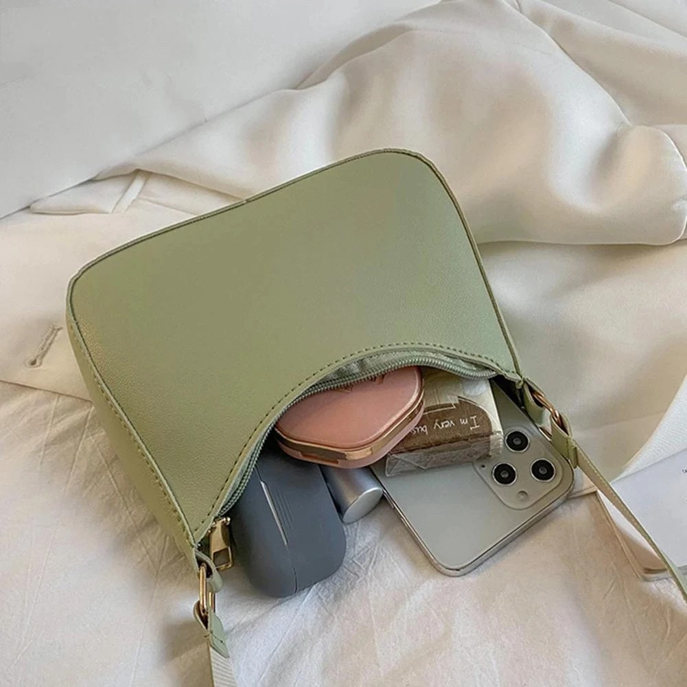 Women's Fashion Handbags Retro Solid Color PU Leather Shoulder Underarm Bag