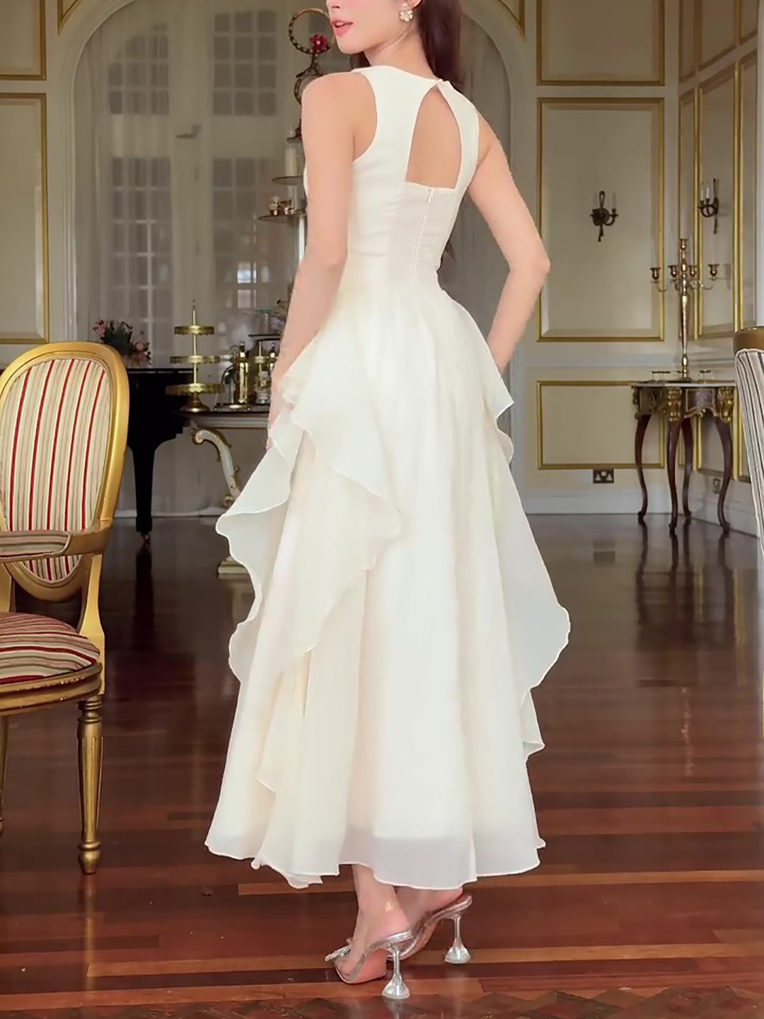 Sleeveless Ruffled White Dress