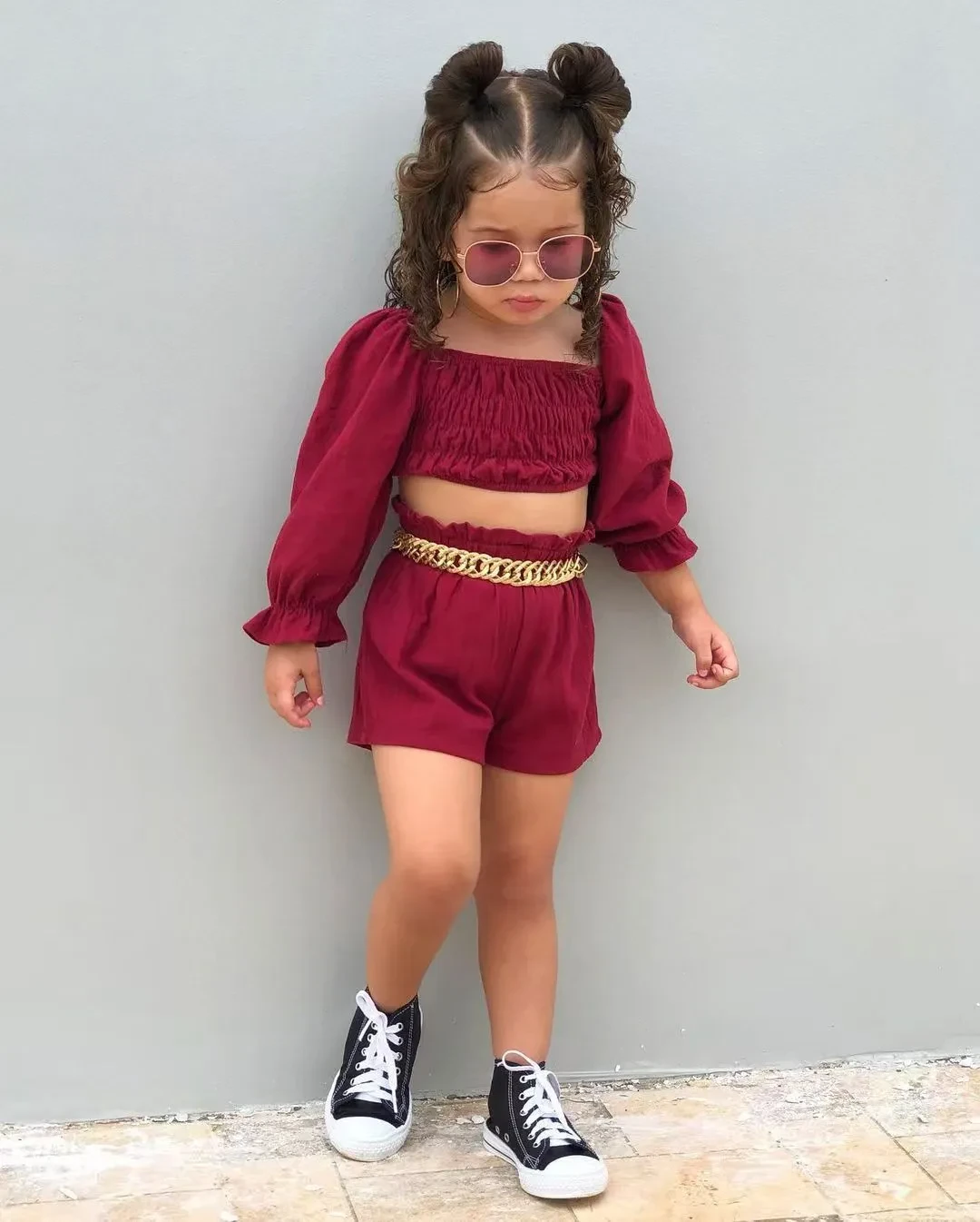 European And American Fashion Off-shoulder Puff Sleeve Top Shorts Suit Ins