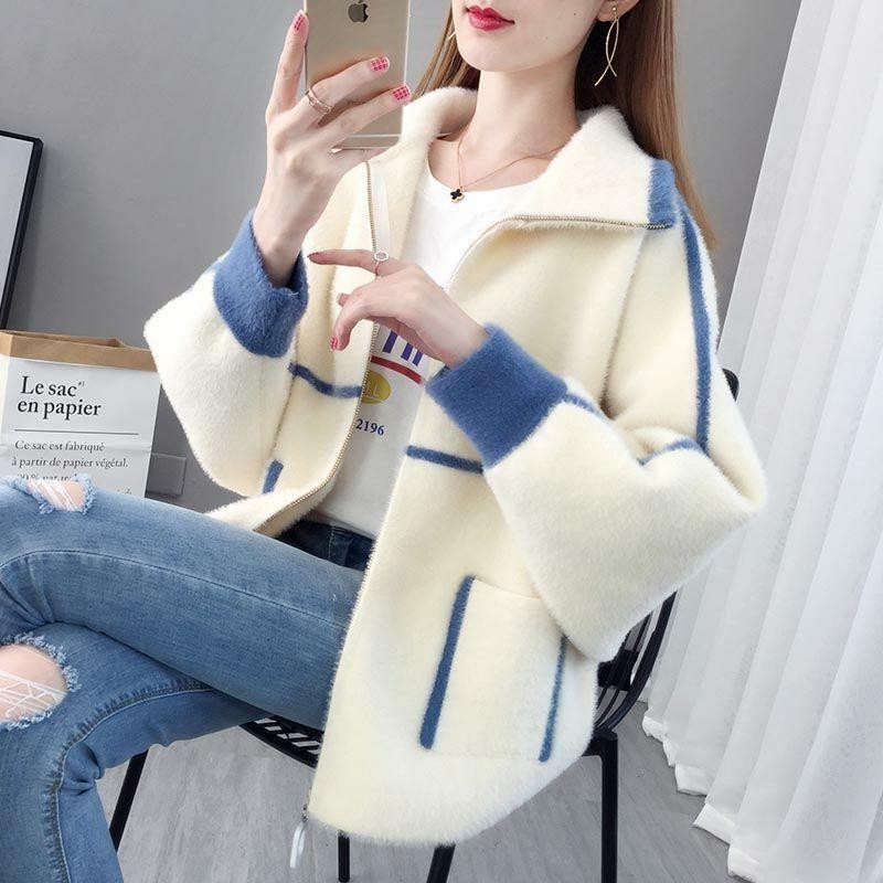 Lapel Zipper Wool Cardigan Coat For Women