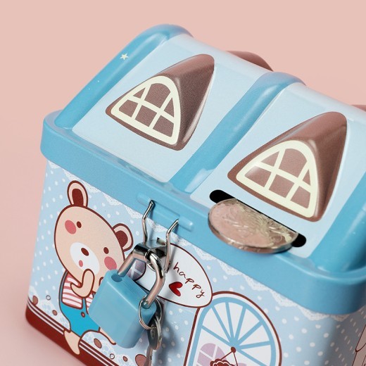 Piggy Bank House Shape Tinplate Piggy Bank