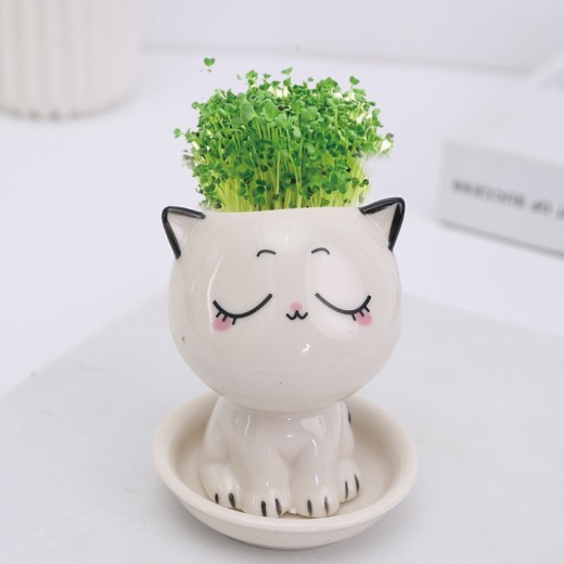 White Ceramic Cartoon Cat Cute Expression Cat Decoration