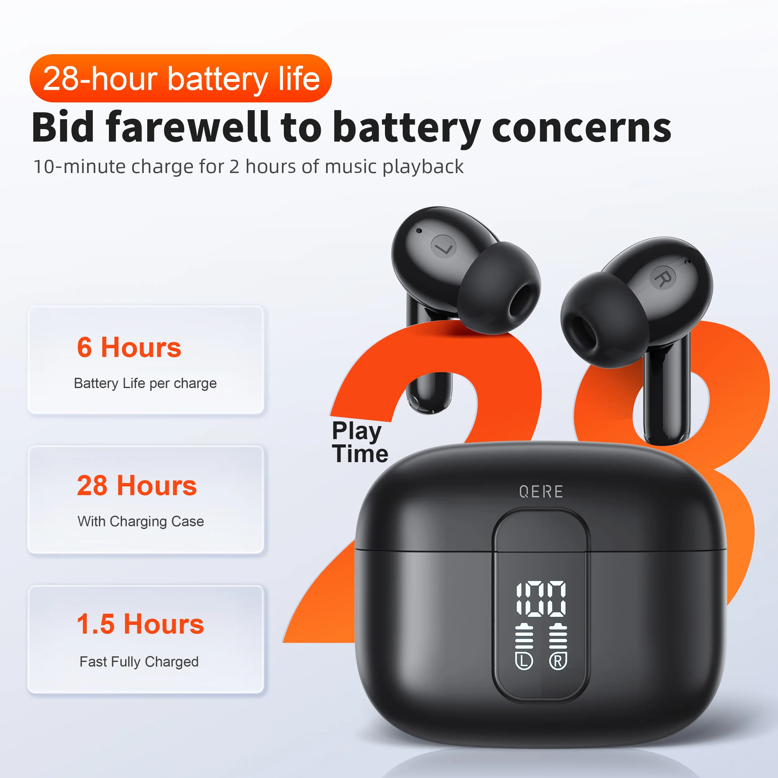 QERE E50 Wireless Headphones - TWS Bluetooth 5.3 Earphones