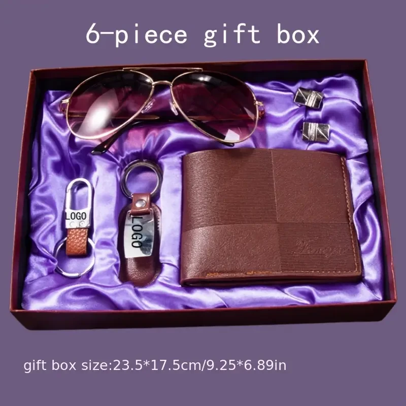 1set Elegant Men'S Gift Set - Customizable Logo Business Gift Box with Faux Leather Wallet, Glasses, Keychain - Ideal for Valentine'S Day