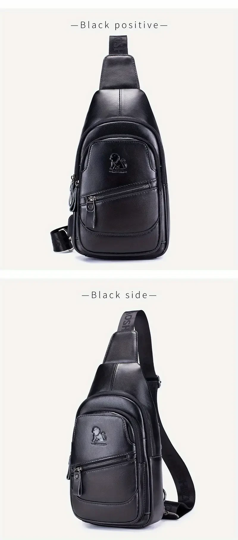 Men's Premium Genuine Leather Sling Bag with USB Charging Port - Adjustable Strap, Multi-Pocket Crossbody Chest Pack for Outdoor Adventures