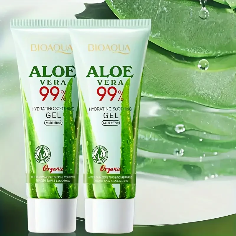 2-Pack Aloe Vera 99% Hydrating Soothing Gel, 50g Each, Unisex Facial Moisturizer, Alcohol-Free, Aloe Vera Scent, Nourishing with Citric Acid & Nicotinamide, Glycerin for All Skin Types