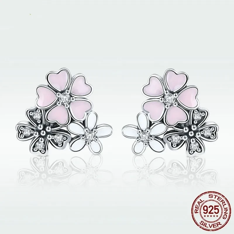 Pink Flowers Blooming Oil Drop Earrings