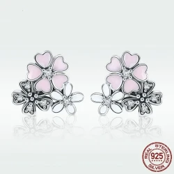 Pink Flowers Blooming Oil Drop Earrings