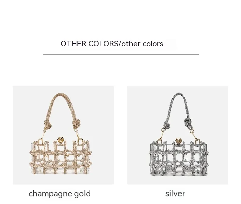 French Sweet Shiny Rhinestone Banquet Small Square Bag