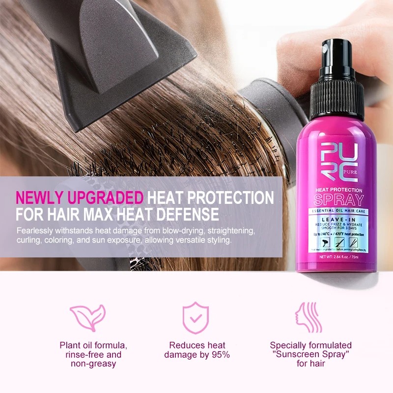 PURC Argan Oil Heat Protection Spray Smoothing, Frizz Control, Dry Hair Treatment
