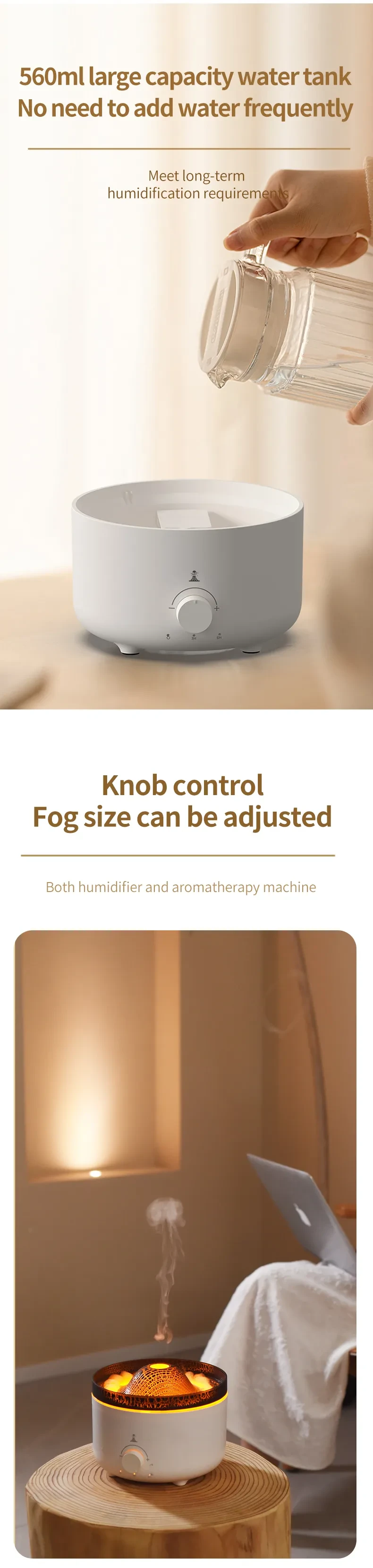 Simulated Flame Volcano Humidifier