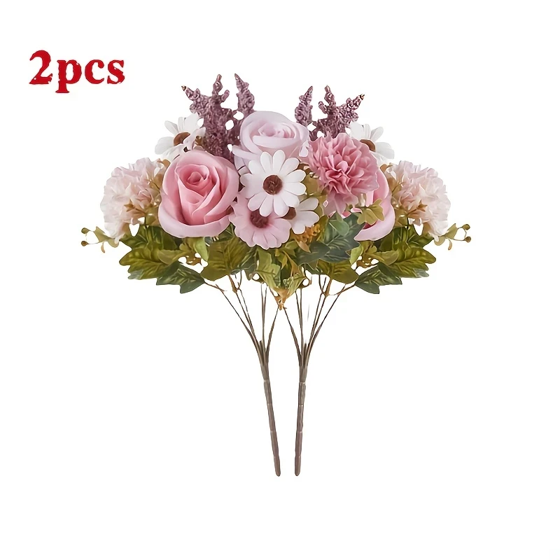 2pcs Elegant Peony & Rose Artificial Flower Set Lush Pastel Pink Bouquet with Hydrangea Accents for Home Decor, Weddings, and Engagements