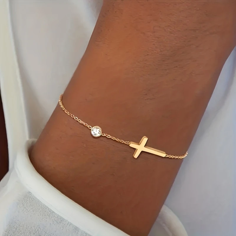 Simple Style Cross and Round Beads Stainless Steel Pendant Bracelet Perfect for Young Ladies, Parties, and Gift for Friends