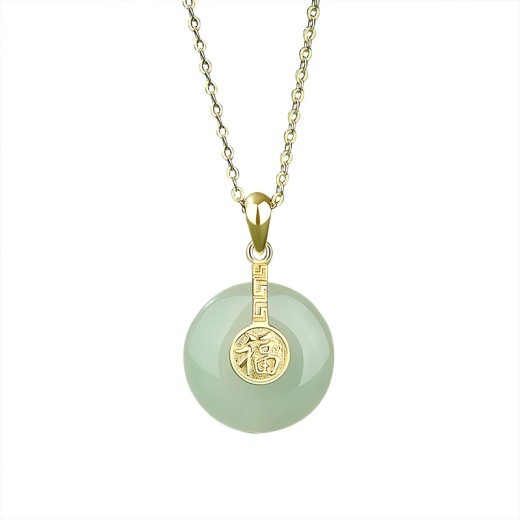 The New Nafu Peace Button And Field Jade Necklace Female Retro Chinese Style Fu Character 18K Gold Collarbone Chain Country Tide Sterling Silver