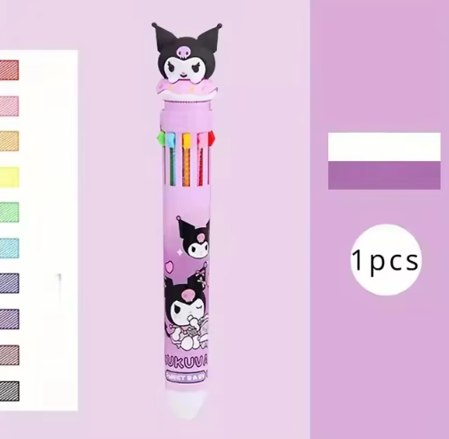 Sanrio Cartoon Ballpoint Pen 1/6pcs Kuromi Hello Kitty Cinnamoroll 10 Color 0.7 School Student Stationery Draw Wrirte Mark Pen