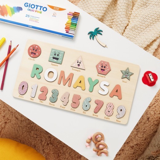 Wooden Digital Children Shape Recognition Hand Holding Puzzle Board
