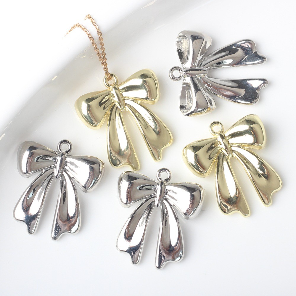 Korean Style Fashionable Simple Alloy Bow Silver-plated Pendant Accessorie