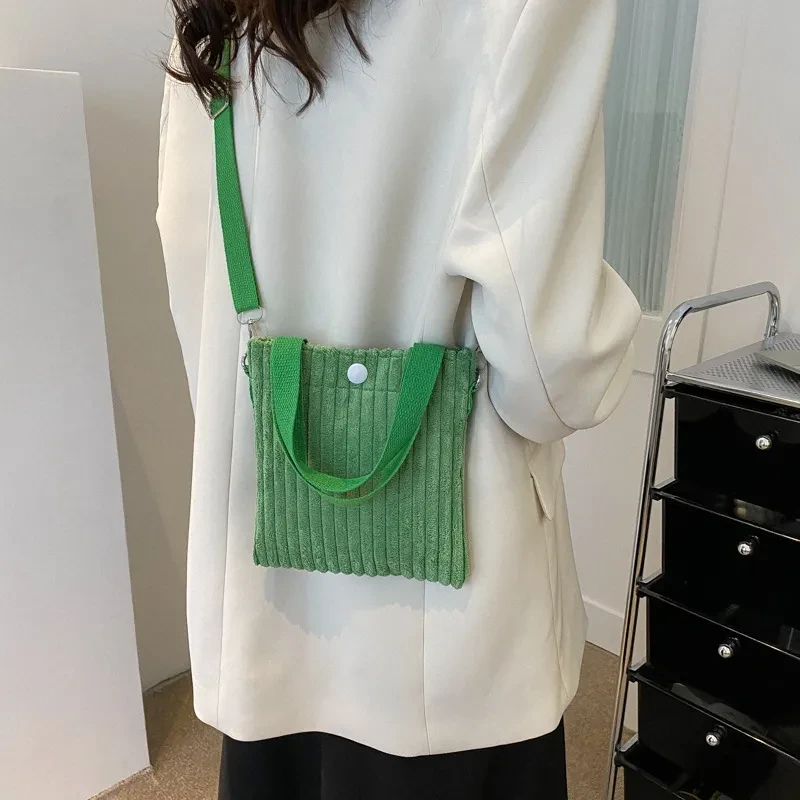 Single Shoulder Crossbody Solid Color Corduroy Simple Bucket Bag