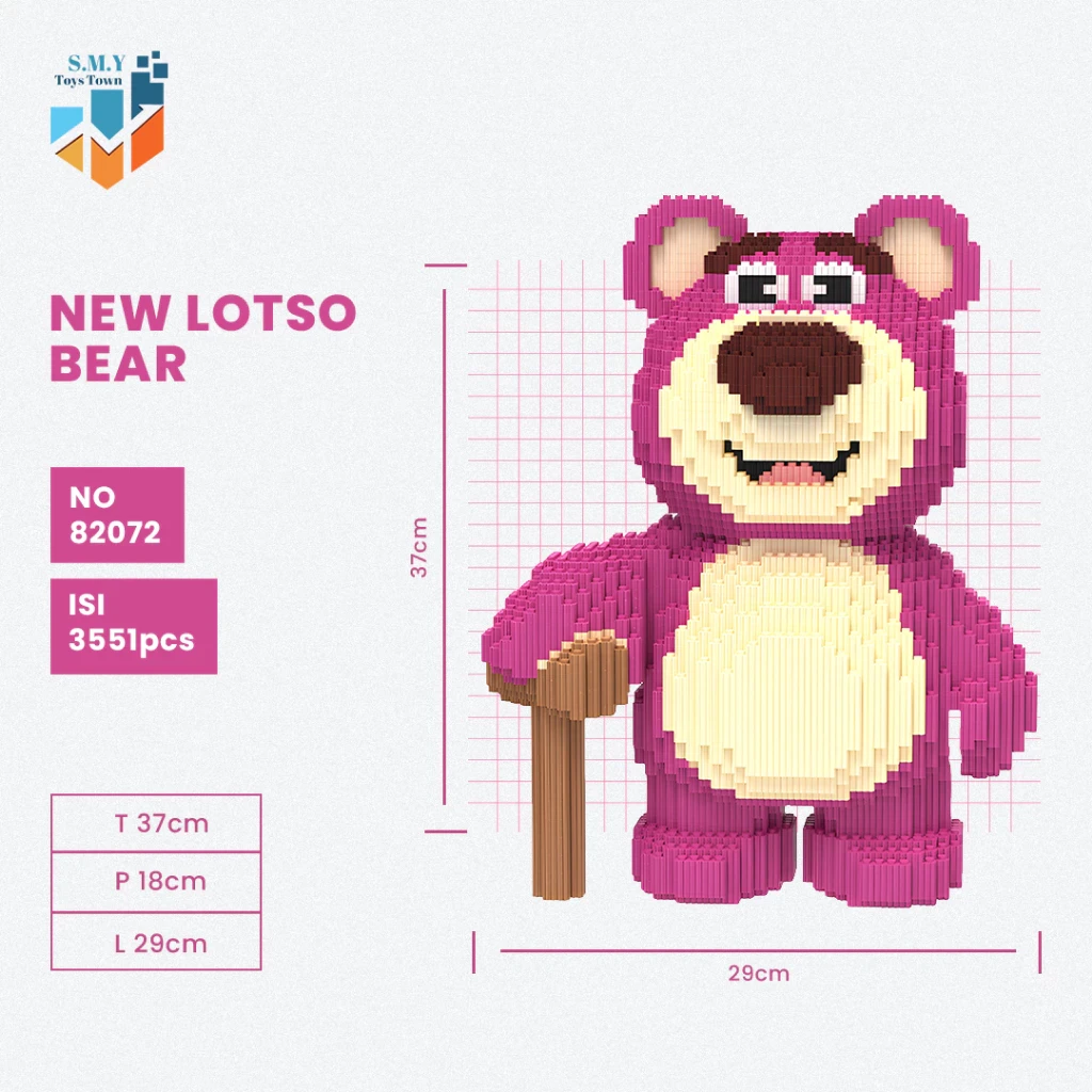 SMY Toystown Nano Blocks Lotso Bear Big Series 3D Model, Toy Block Stacking, DIY Construction Block, Jumbo Bricks Magic Block Animation