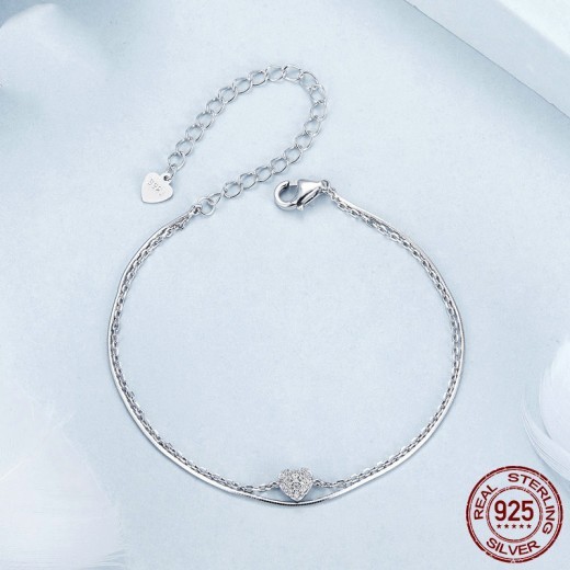 Fashion Double-layer Shining Heart Bracelet Sterling Silver