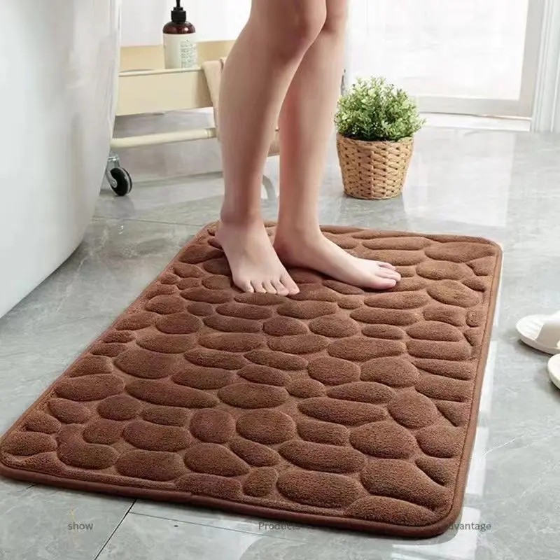 3D Non-Slip Bathroom Mat Cobblestone Embossed Bath Mats