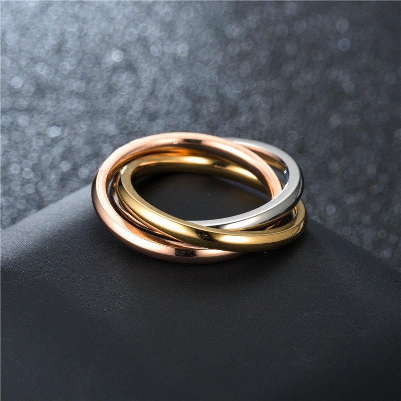 Gold-Plated Stainless Steel Women's Three-Color Three-Ring Interlocking Stacked Couple Ring