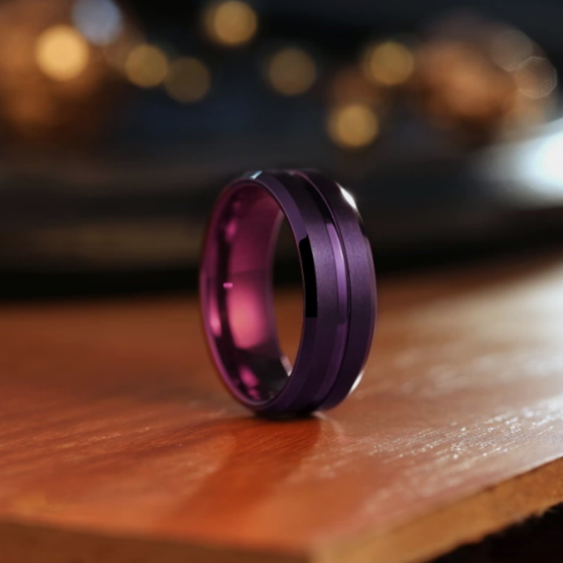 Stainless Steel New Classic Fashion Purple Bevel Edge Slotted Ring