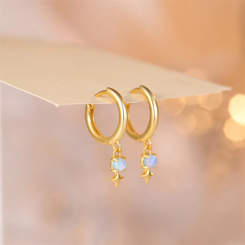 S925 Sterling Silver Diamond Embedded Star Opal Ear Clip
