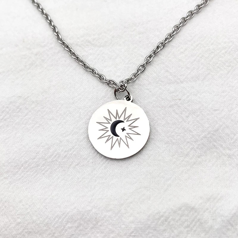 Moon Star Circular Pendant Necklace