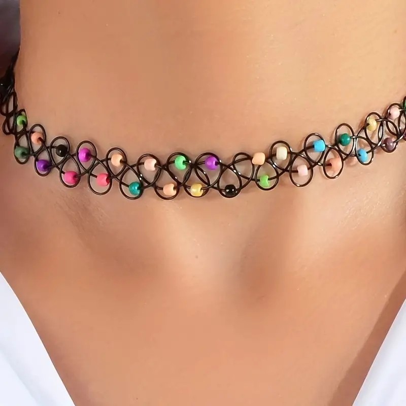 Colorful Rice Beads Elastic Tattoo Choker Necklace