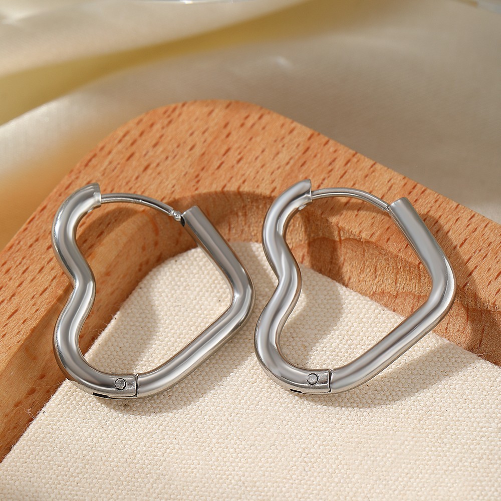 Stainless Steel Heart Hollow Stud Earrings