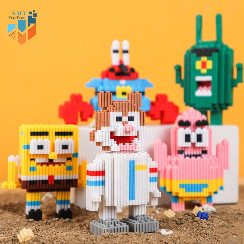 SMY Toystown Nano Blocks Spongebob and Friends 3D Model, Toy Block Stacking, Mini Bricks DIY Construction, Decoration Character
