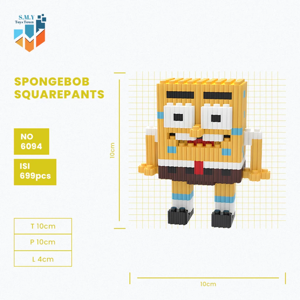 SMY Toystown Nano Blocks Spongebob and Friends 3D Model, Toy Block Stacking, Mini Bricks DIY Construction, Decoration Character