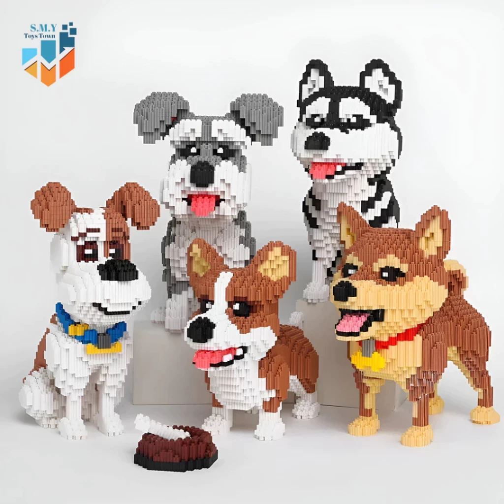 SMY Toystown Nano Blocks Animal Dog Huski Corgi Schnauzer 3D Model, Toy Block Stacking, DIY Construction Bricks