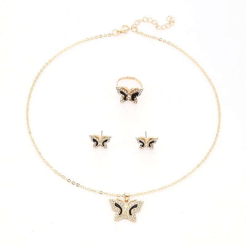 Diamond Butterfly Necklace Ring Earings Set