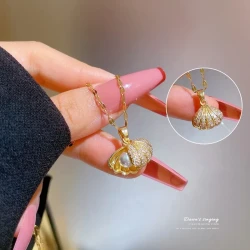Shell Pearl Necklace With Rhinestones Female Zircon Temperament Personality Jewelry