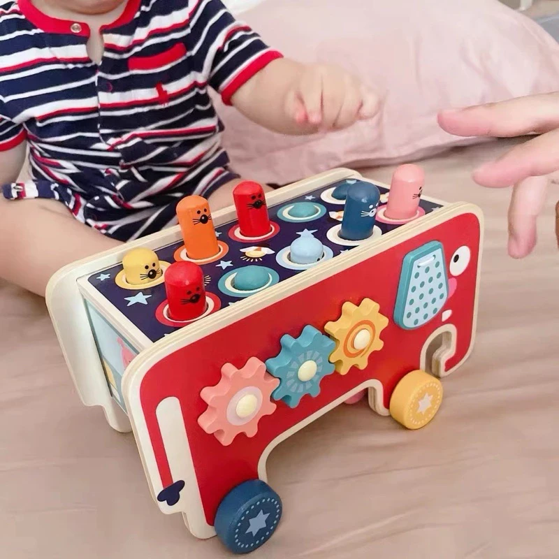 Kids Kingdom - Elephant Hitting Hamster Wooden Knock Toys / Pull Push Truck / Xylophone Wooden Kids Educational Toys