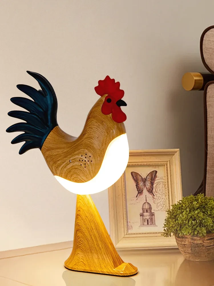 LED Rooster Night Light Touch With Sound Rechargeable Bedroom Bedside Lamp Dimmable Car Ambience Aroma Carrying Lamp Home Decor