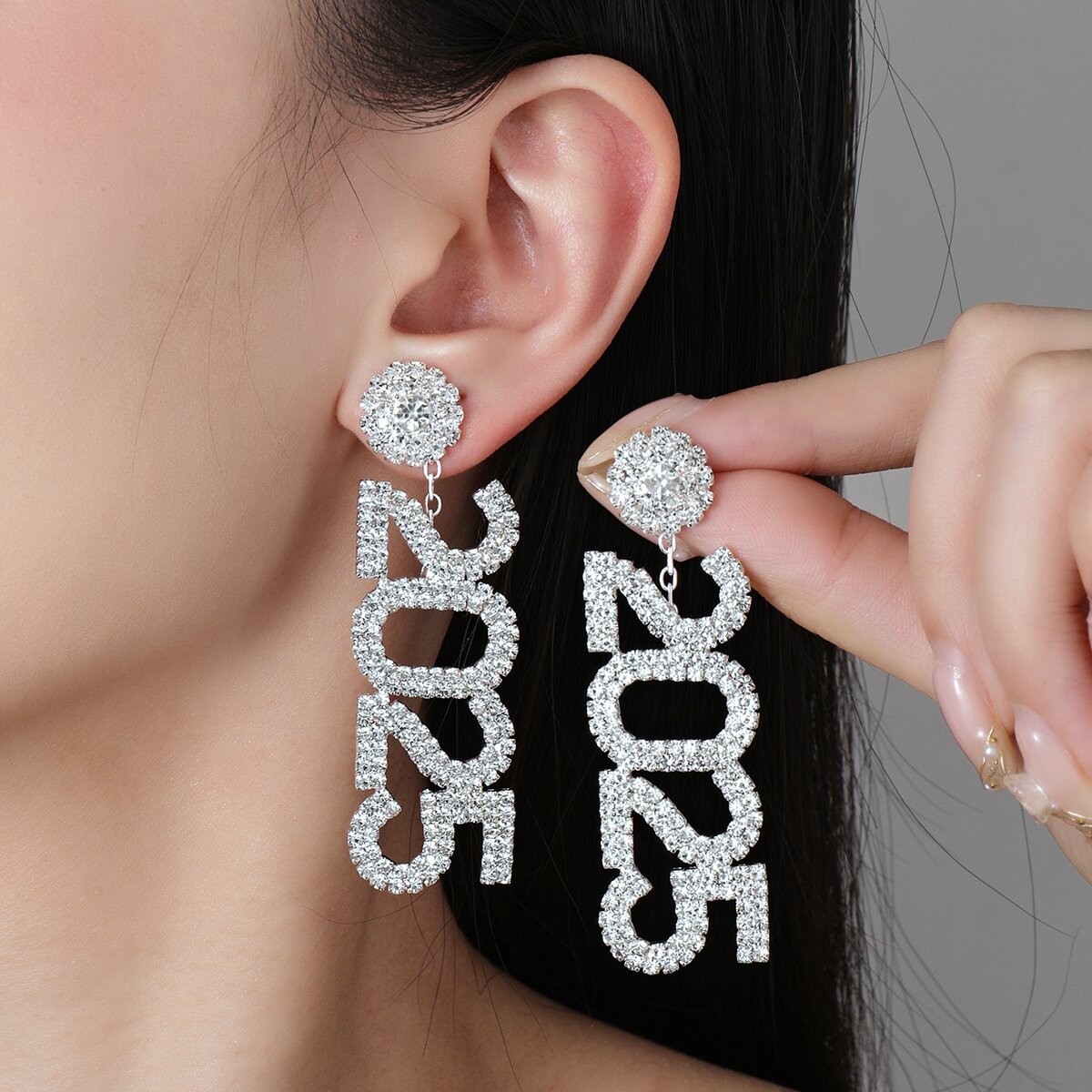 Luxury Rhinestone Year Number 2025 Pendant Earrings