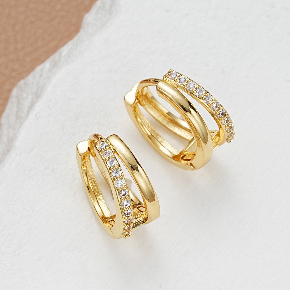 Europe Double Layered Zircon Hoop Earrings for Women